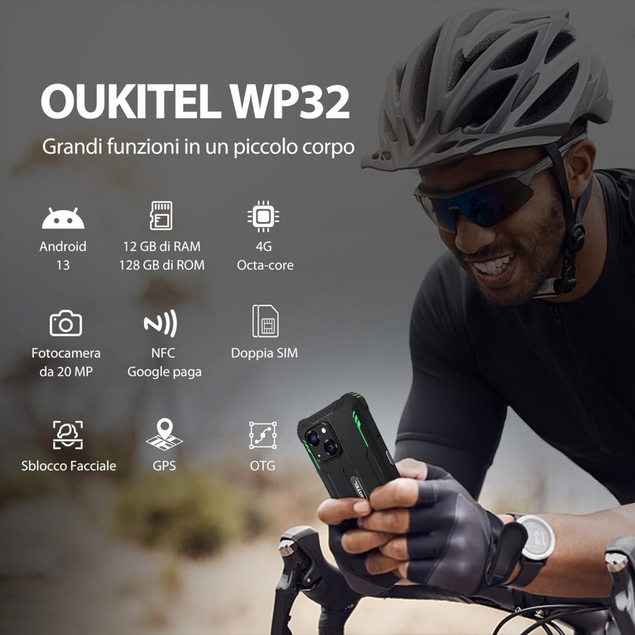 OUKITEL WP32 Rugged Smartphone, 12GB+128GB/1TB 6300mAh Android 13, 20MP + 5MP camera, 6.0", IP68,Dual 4G SIM/Face ID/NFC/OTG/GPS