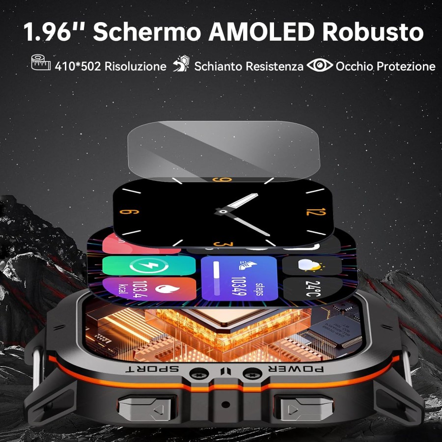 OUKITEL BT20: Schermo AMOLED 1.96", Bluetooth Chiamata, Assistente Vocale, Impermeabile 5ATM, Cardiofrequenzimetro