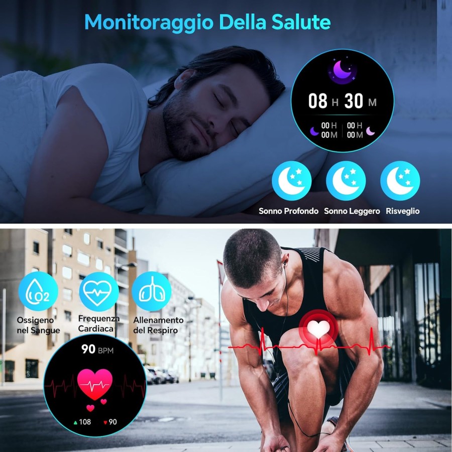 OUKITEL BT50: Schermo HD 1.43", Chiamate Bluetooth,Fitness,Monitoraggio SpO2/Sonno/Cardio, IP68 Impermeabile, per Android e iOS.