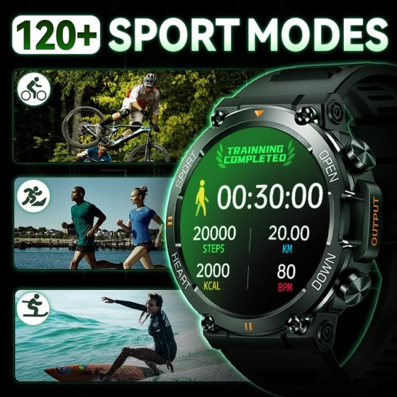 GaWear Smartwatch Uomo Fitness Militare | Chiamate BT | 120+ Sport | Salute | Nero