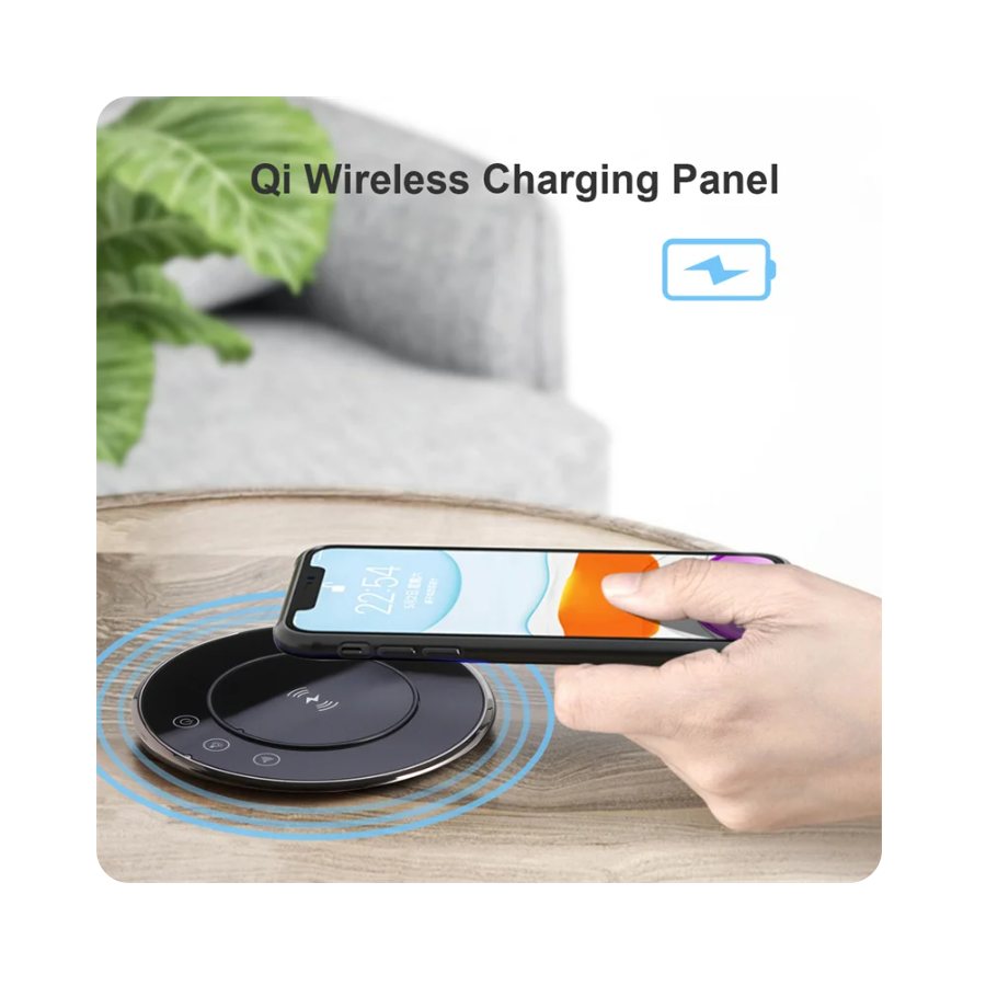 Motorized Pop-Up Desk Outlets with Wireless Charging & LED Lamp 3 Power 1 USB-A 1 USB-C  charge Wireless 18W