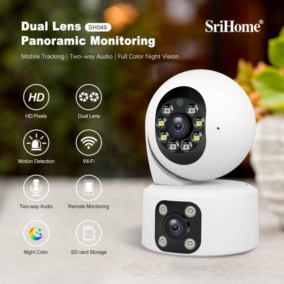 SH049: Dual Lens PTZ Camera with Night Vision, Full HD Audio, and SD Card Storage