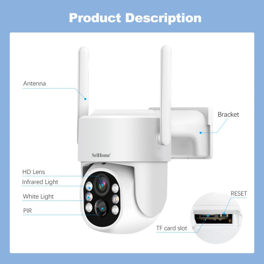 Srihome DH005: 4MP Solar WiFi Security Camera with PTZ & Night Vision