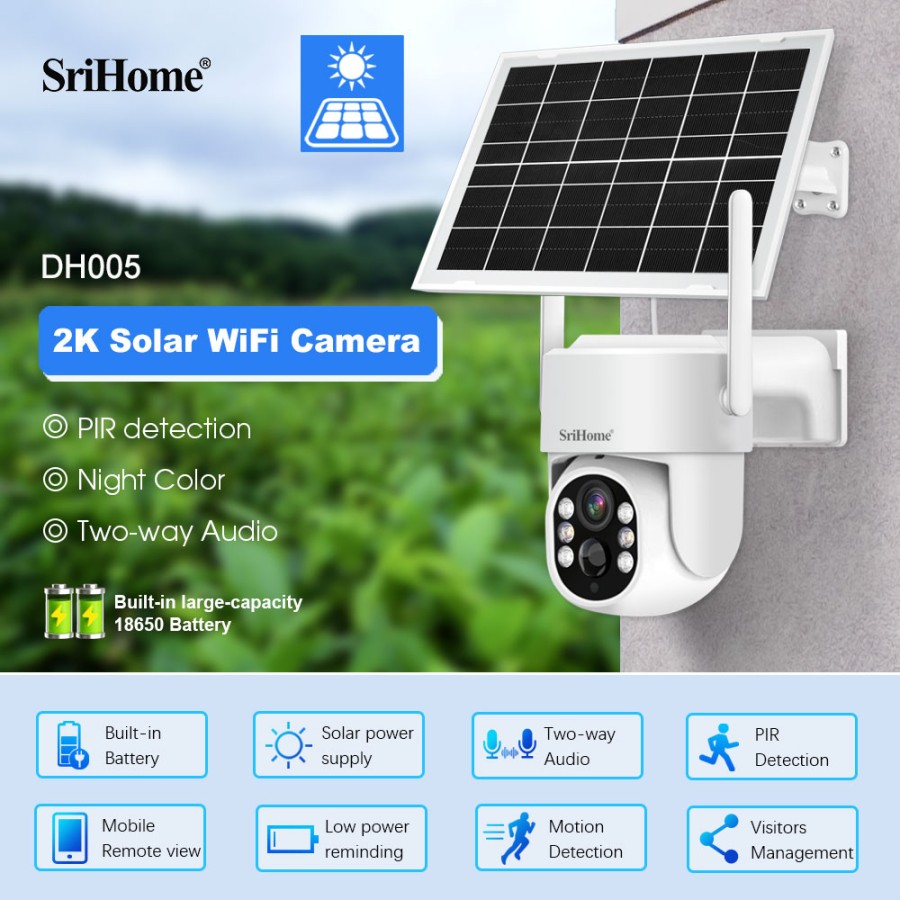 Srihome DH005: Telecamera di Sicurezza WiFi Solare 4MP con PTZ e Visione Notturna