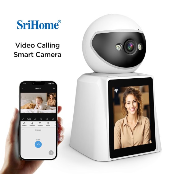 SRIHOME SH053 PTZ  Camera, 4MP FHD, schermo 2,8 pollici, videochiamate bidirezionali Rilevamento umanoide,Night Vision