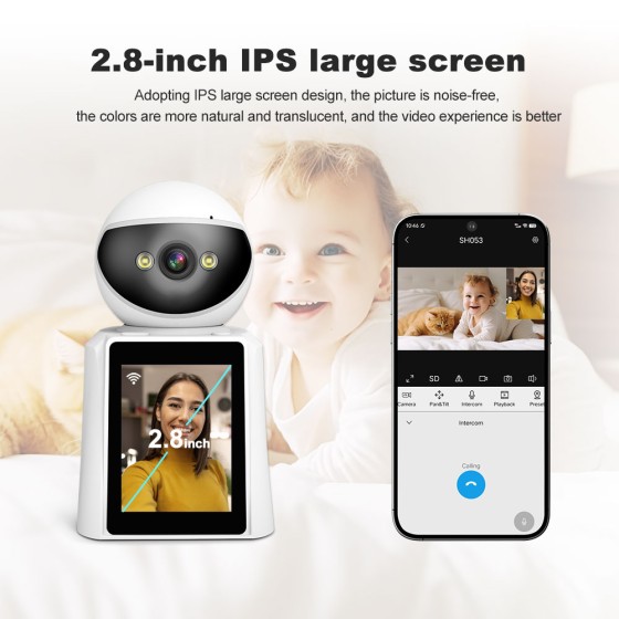 SH053 SRIHOME PTZ: Smart home security. 4MP HD, 2.8" screen, 2-way talk, human detection, night vision.