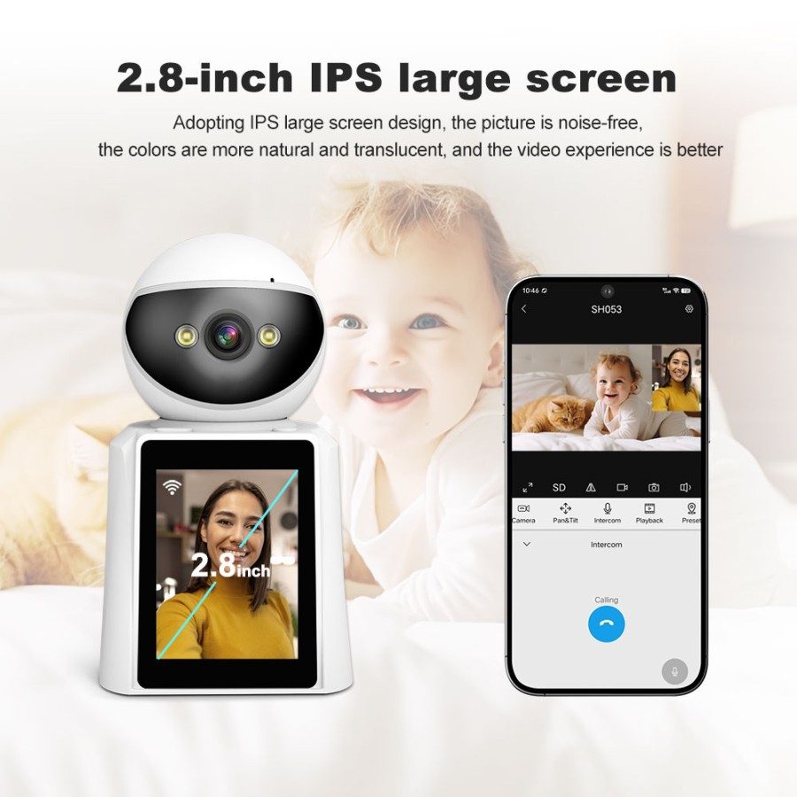 SRIHOME SH053 PTZ  Camera, 4MP FHD, schermo 2,8 pollici, videochiamate bidirezionali Rilevamento umanoide,Night Vision