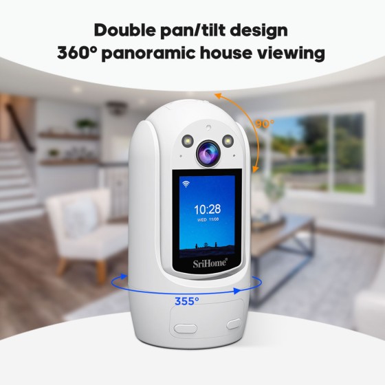 SH053 SRIHOME PTZ: Smart home security. 2MP HD, 2.4" screen, 2-way talk, human detection, night vision.