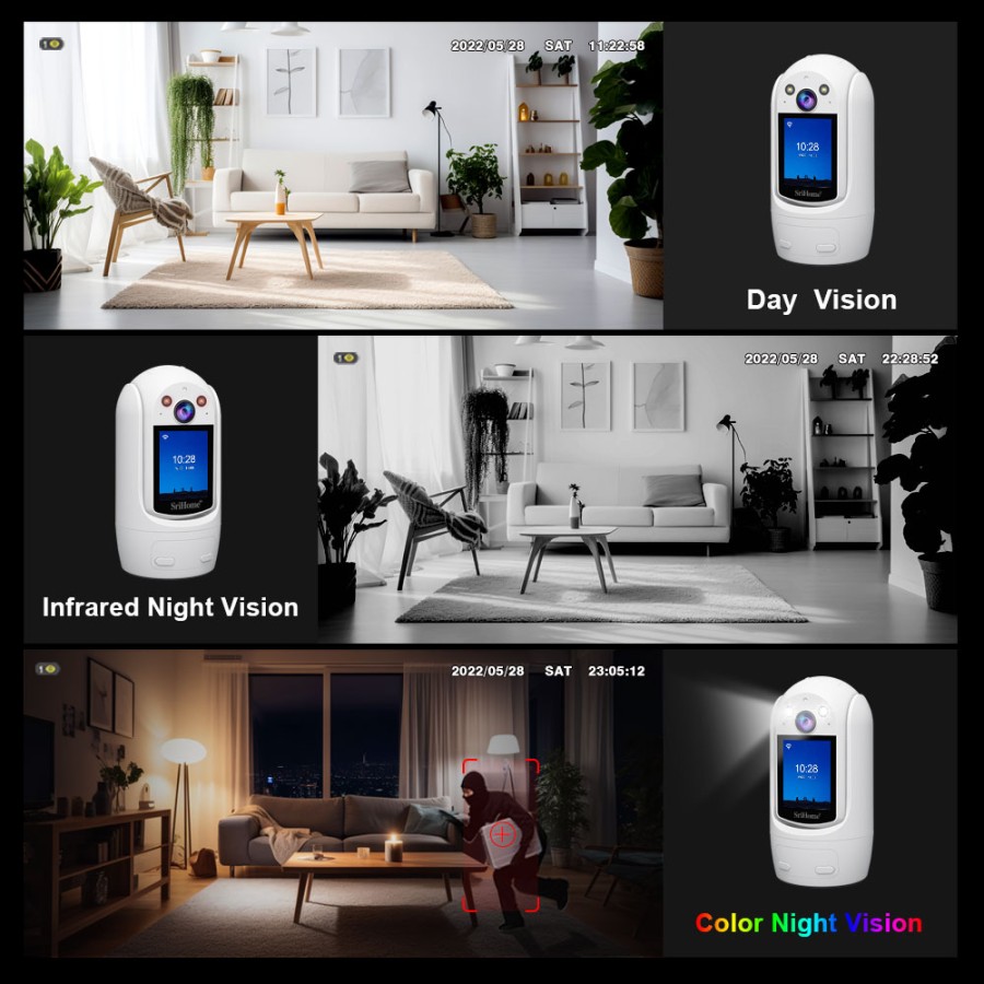 SH053 SRIHOME PTZ: Smart home security. 2MP HD, 2.4" screen, 2-way talk, human detection, night vision.