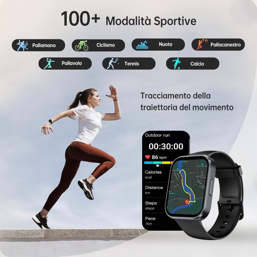 OUKITEL BT103 Smartwatch unisex 1.91" 100+ Modalità Sport Contapassi/Sonno/Cardiofrequenzimetro, Fitness Tracker per iOS Android