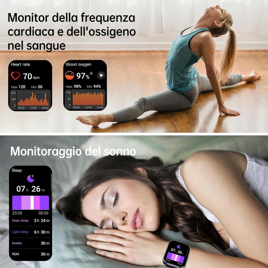 OUKITEL BT103 Smartwatch unisex 1.91" 100+ Modalità Sport Contapassi/Sonno/Cardiofrequenzimetro, Fitness Tracker per iOS Android