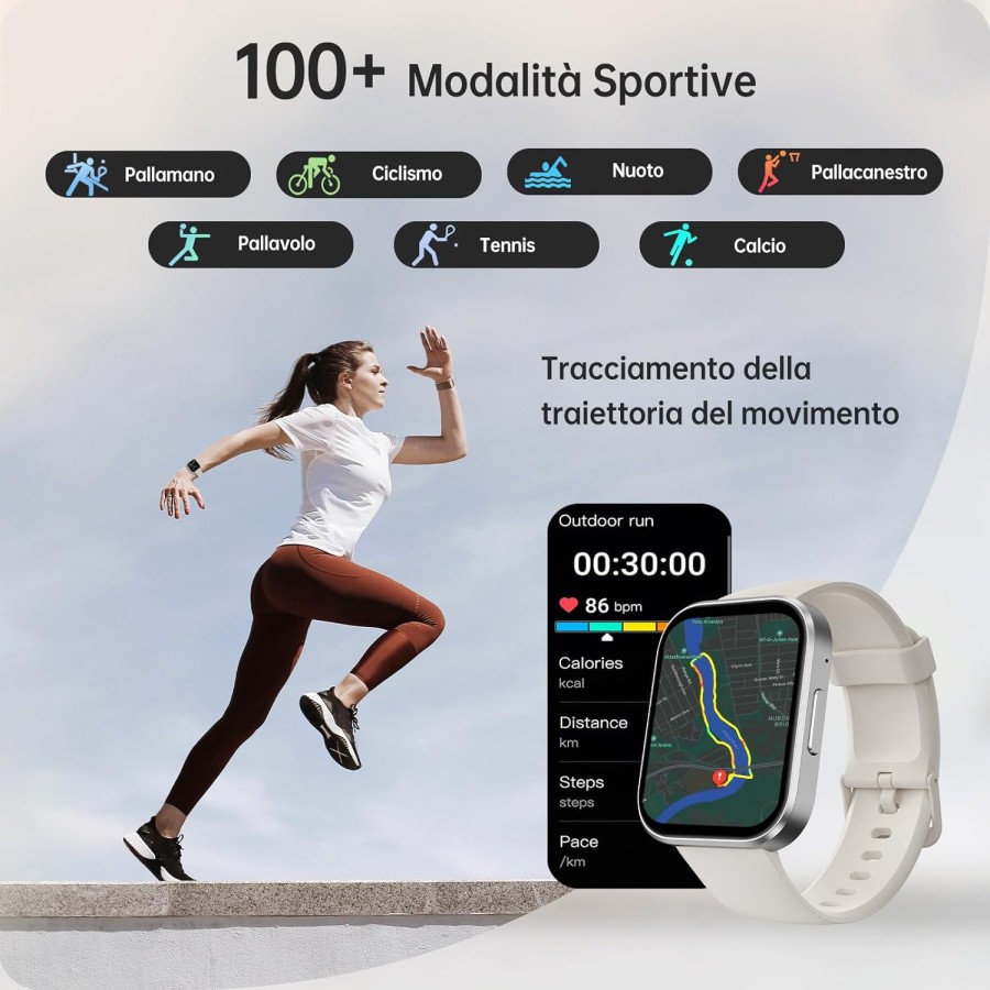 OUKITEL BT103 Smartwatch unisex 1.91" 100+ Modalità Sport Contapassi/Sonno/Cardiofrequenzimetro, Fitness Tracker per iOS Android