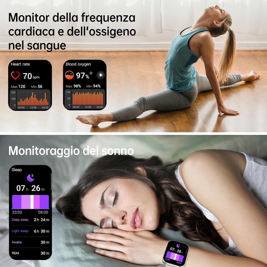 OUKITEL BT103 Smartwatch unisex 1.91" 100+ Modalità Sport Contapassi/Sonno/Cardiofrequenzimetro, Fitness Tracker per iOS Android