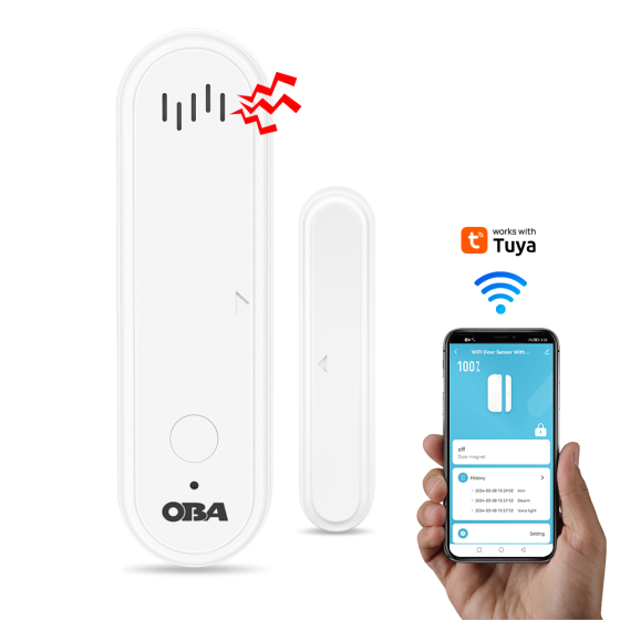 "Sensore allarme apertura WIFI per porte e finestre con notifiche sullo Smartphone e compatibilità con Alexa e Google Home"