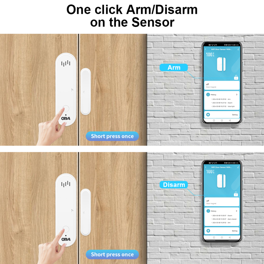 OBA-DRW22 Tuya Smart WiFi Door/Window Alarm, Siren, App, Alexa, Google Home