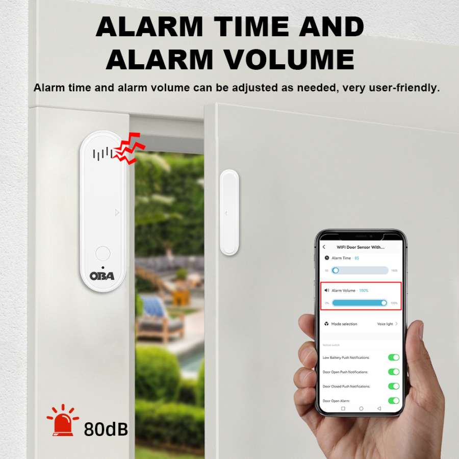 OBA-DRW22 Tuya Smart WiFi Door/Window Alarm, Siren, App, Alexa, Google Home