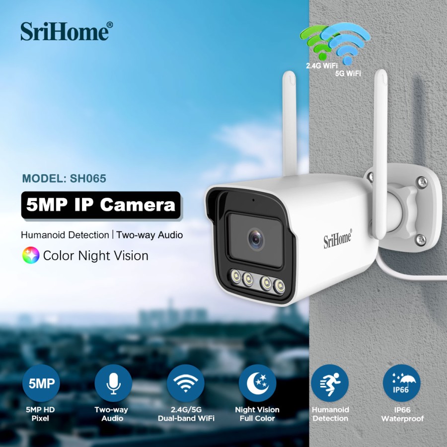 "Telecamera wifi SriHome SH035: sorveglianza HD a 3.0 MP con audio e microSD"