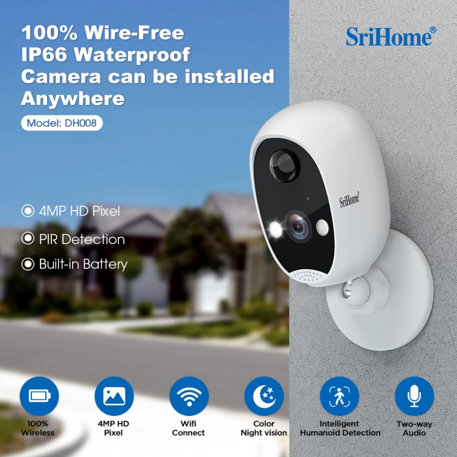 DH008-4MP WiFi Camera IP Wireless: Installazione Rapida, Lunga Durata Batteria