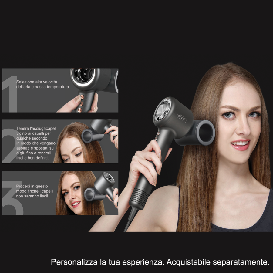 Asciugacapelli OBA-HY01PRO: Hair dryer Asciugatura Perfetta, Capelli Sani - 500 Milioni Ioni Negativi,120.000 RPM, 75 m/s, 54 dB