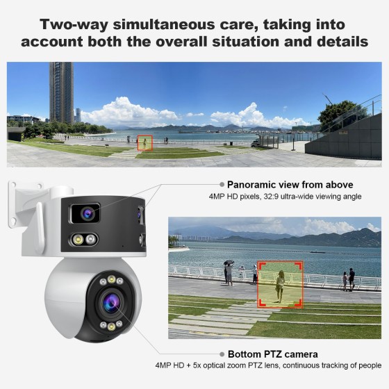 SH055 Triple Lens Security Camera: 8MP, AI, Optical Zoom, Starlight Night Vision, Audio