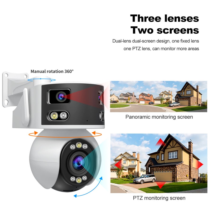 SH055 Triple Lens Security Camera: 8MP, AI, Optical Zoom, Starlight Night Vision, Audio