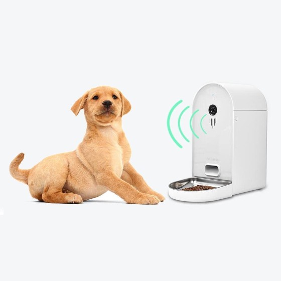 Telecamera WiFi per Animali con Audio Bidirezionale e Visione Notturna,  incl. Distributore di Croccantini per Cani