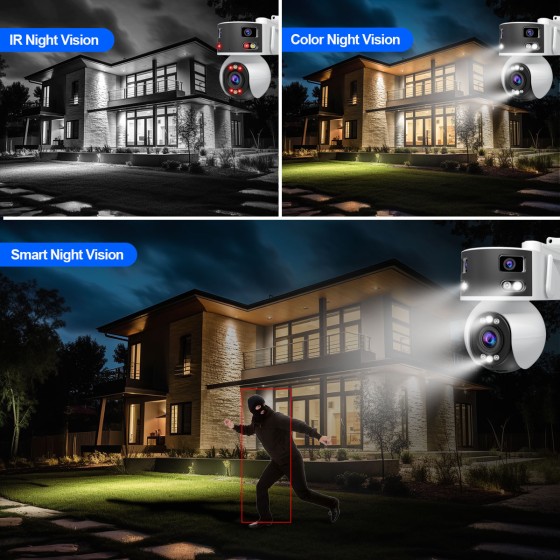 SH055 Triple Lens Security Camera: 8MP, AI, Optical Zoom, Starlight Night Vision, Audio