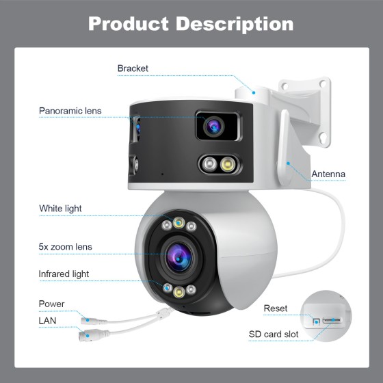 SH055: Telecamera di Sicurezza 8MP con AI, Zoom Ottico, Visione Notturna Starlight, Audio, Tripla lente