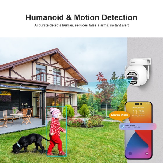 SRIHOME 4MP Dual Band WiFi, PTZ Surveillance Camera, Motion Tracking, Night Vision, IP66, 2-Way Audio, Indoor/Outdoor Use