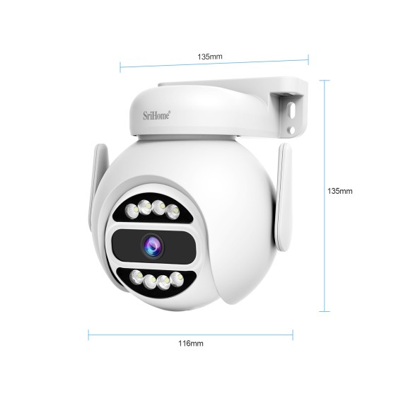 SRIHOME 4MP Dual Band WiFi, PTZ Surveillance Camera, Motion Tracking, Night Vision, IP66, 2-Way Audio, Indoor/Outdoor Use