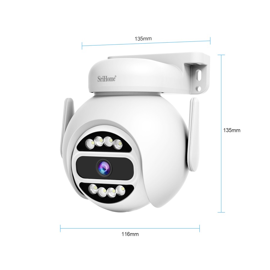 SRIHOME 4MP WiFi Doppia Banda, telecamera di Sorveglianza PTZ,motion, Visione Notturna, IP66, Audio 2-Way,Uso Interno/Esterno