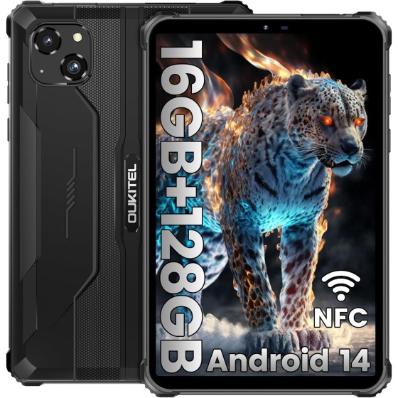 OUKITEL RT3 PRO Rugged Tablet - 8"HD Android 14 16GB RAM+128GB ROM/TF 1TB Tablet Octa-Core 5150mAh 16MP cam IP68/69K Dual SIM 4G