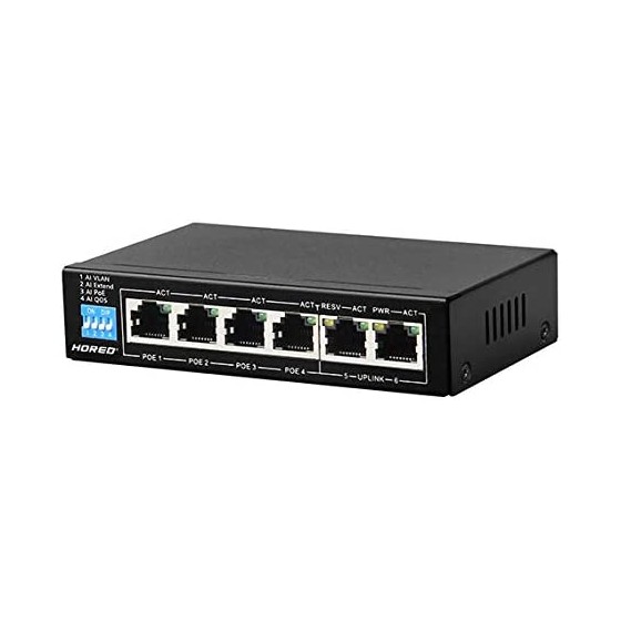 Smart Switch Gigabit Poe a 6 Porte con 4 Porte Poe, 802.3af e 802.3at: trasmissione fino a 250 metri con 48 V e 60 W - OBA-206AI