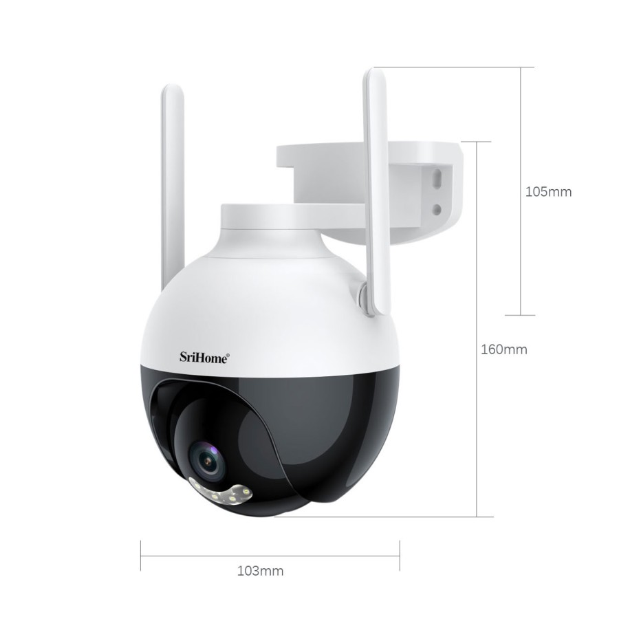 SH045 HD camera with audio, PTZ and night vision, MicroSD card support and AI technology for optimal security.