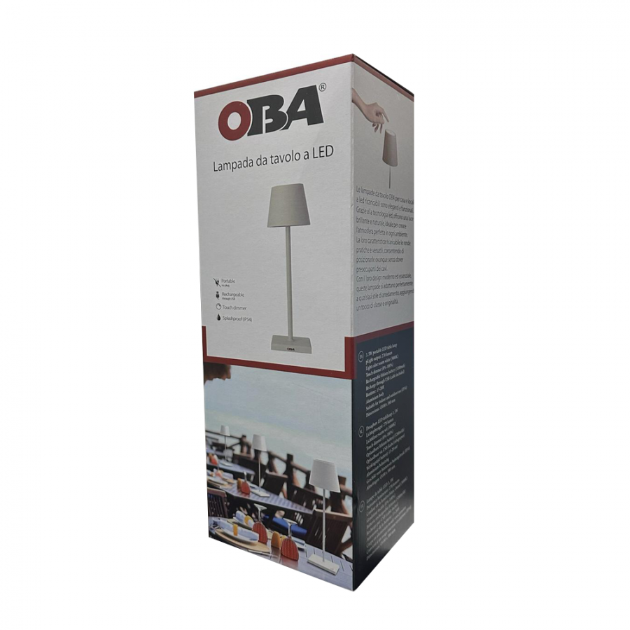 Lampada da tavolo LED ricaricabile con luce bianca calda e dimmerazione continua Modello: OB-LD02B